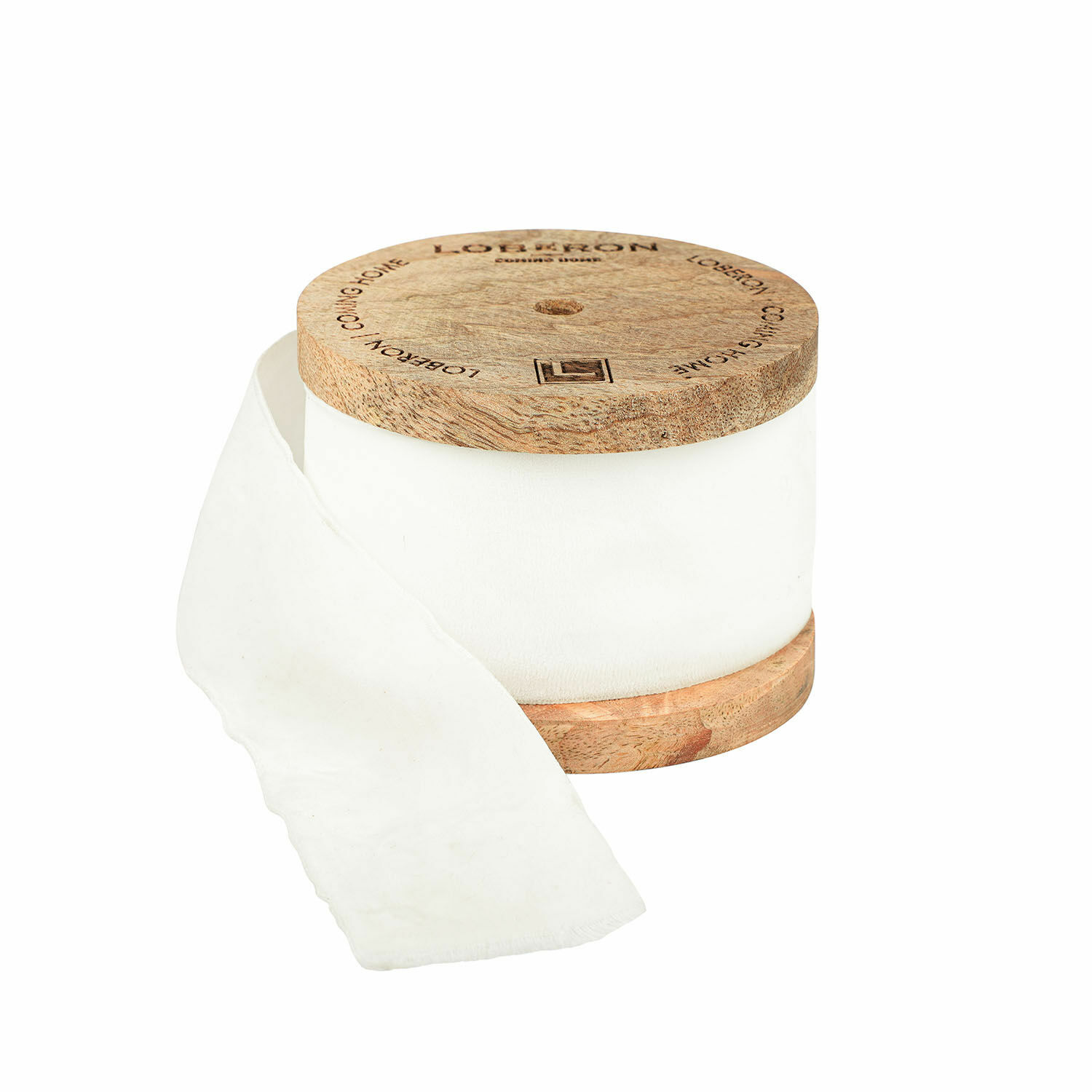 Cinta de terciopelo Phaedra Toalla blanca de material natural sobre soporte de madera, accesorio práctico y decorativo para baño