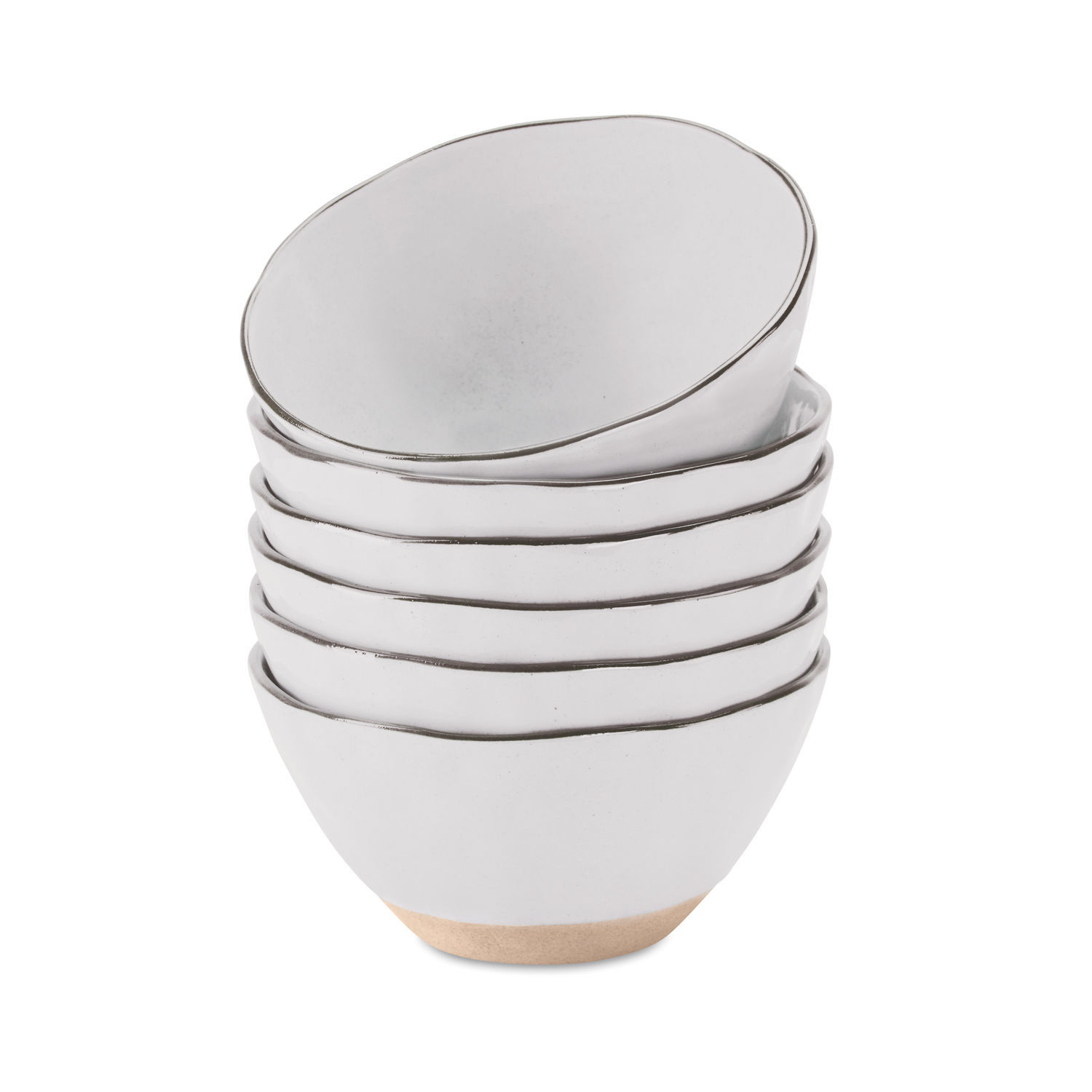 blanco mate Set de 6 cuencos Biarritz blancos de cerámica mate con base natural, vajilla moderna