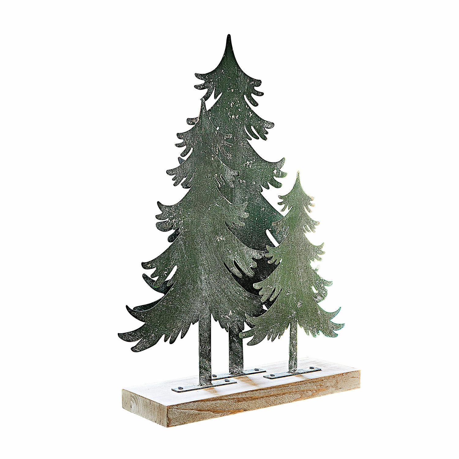 Árboles decorativos Filiz Decoración de árboles de metal verde sobre base de madera, adorno navideño para interiores