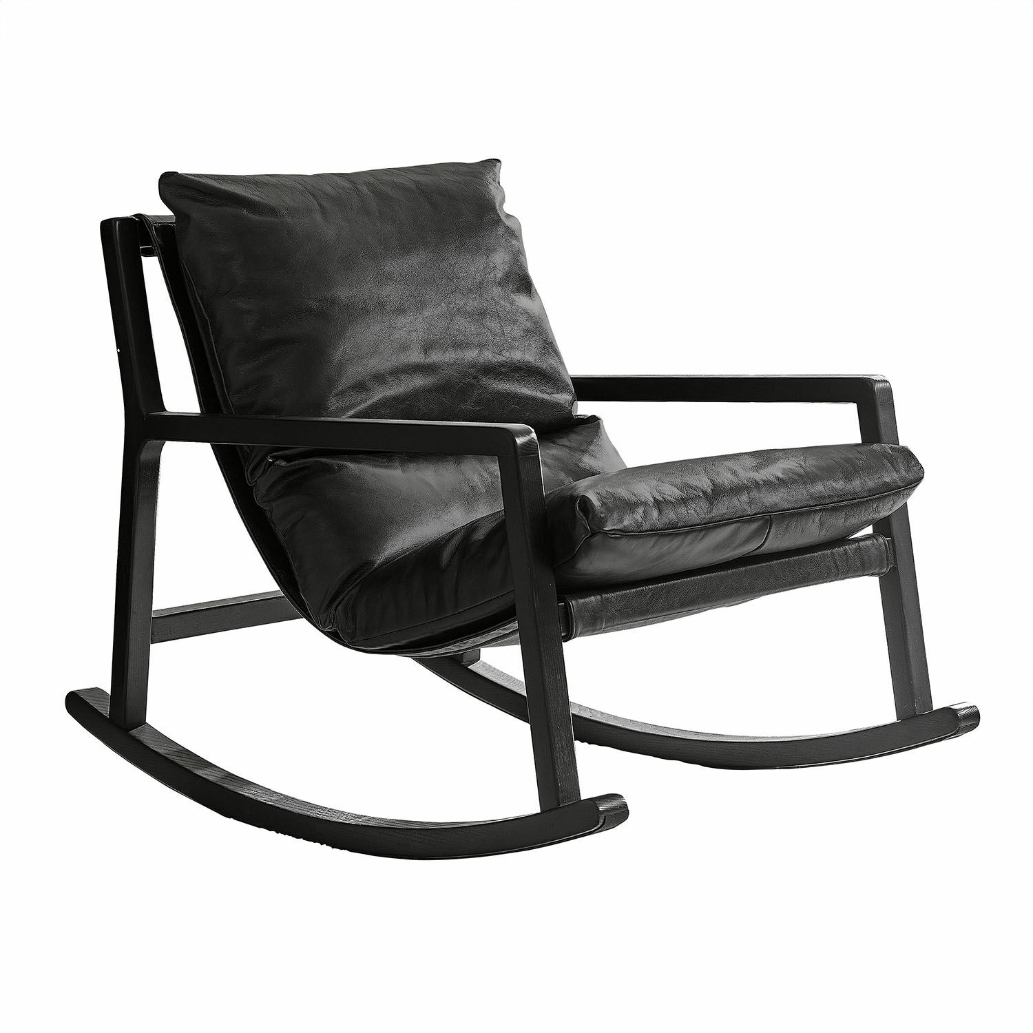 Mecedora Falconridge Mecedora negra con cojines de cuero suave y estructura de madera para relajarse en casa