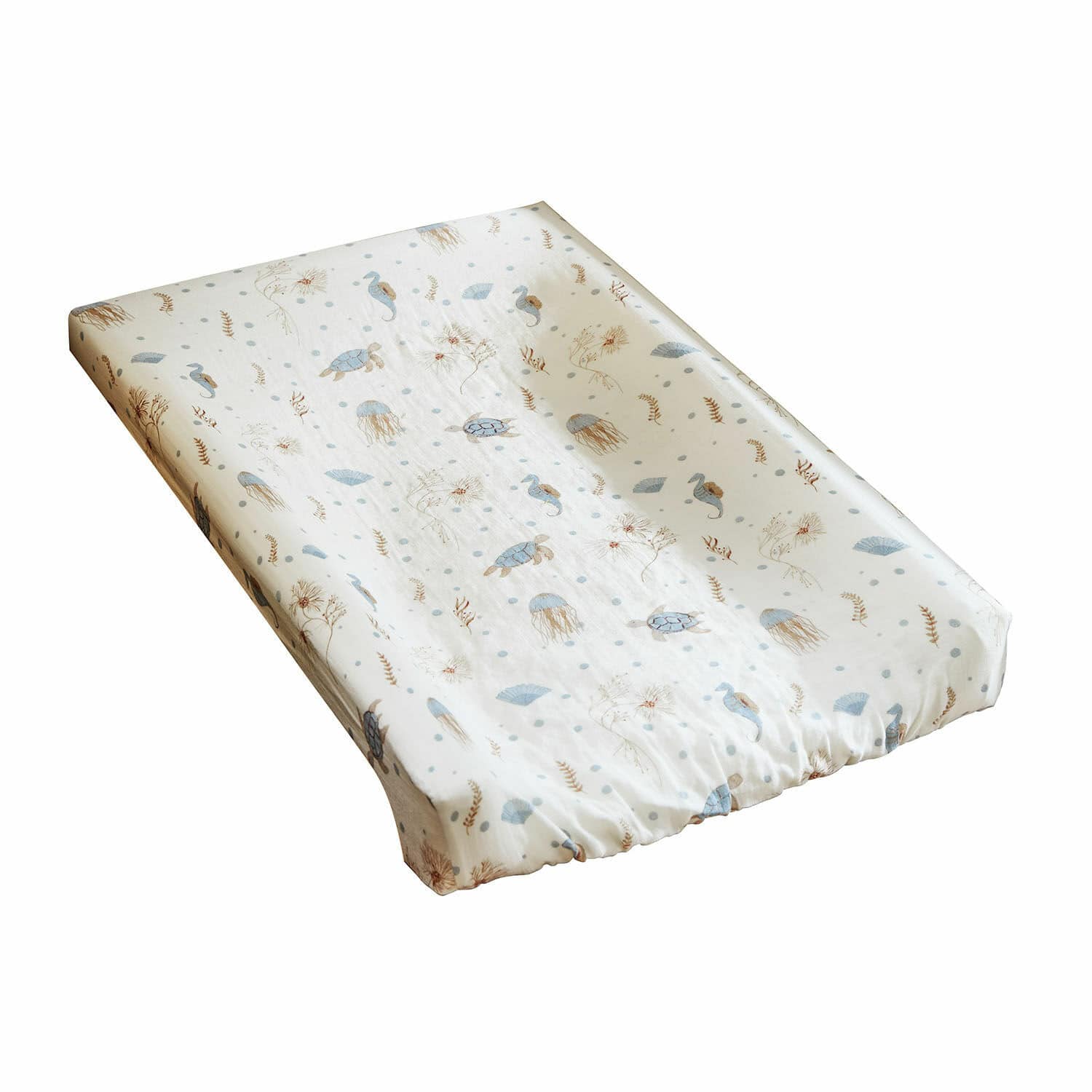 Funda para cambiador Tinkertop Funda de colchón para cambiar pañales de algodón con diseño marino de tortugas y medusas