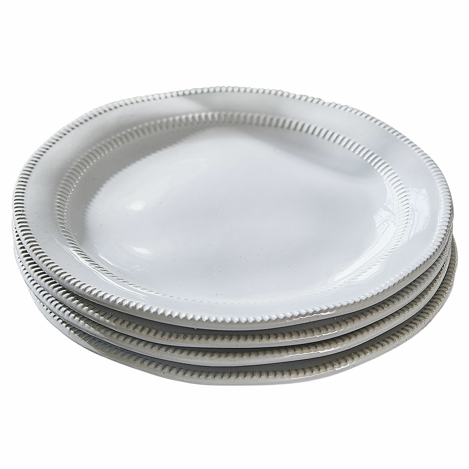 Set de 4 platos de postre Alentejo Juego de platos blancos de cerámica con borde decorativo, ideal para una mesa elegante