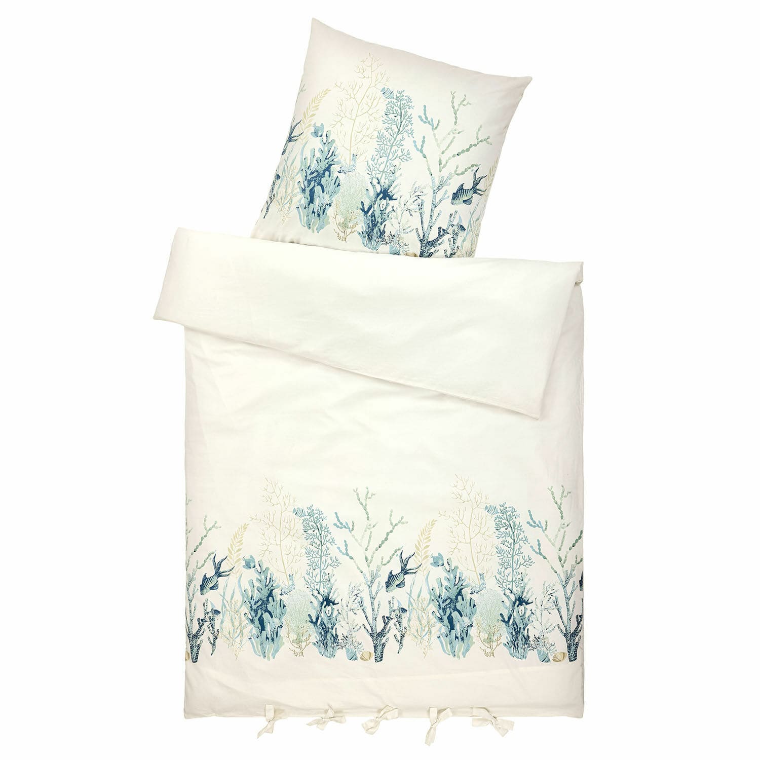 Ropa de cama Grosmagny Ropa de cama de algodón color crudo con estampado de plantas marinas y peces, decorativa y cómoda