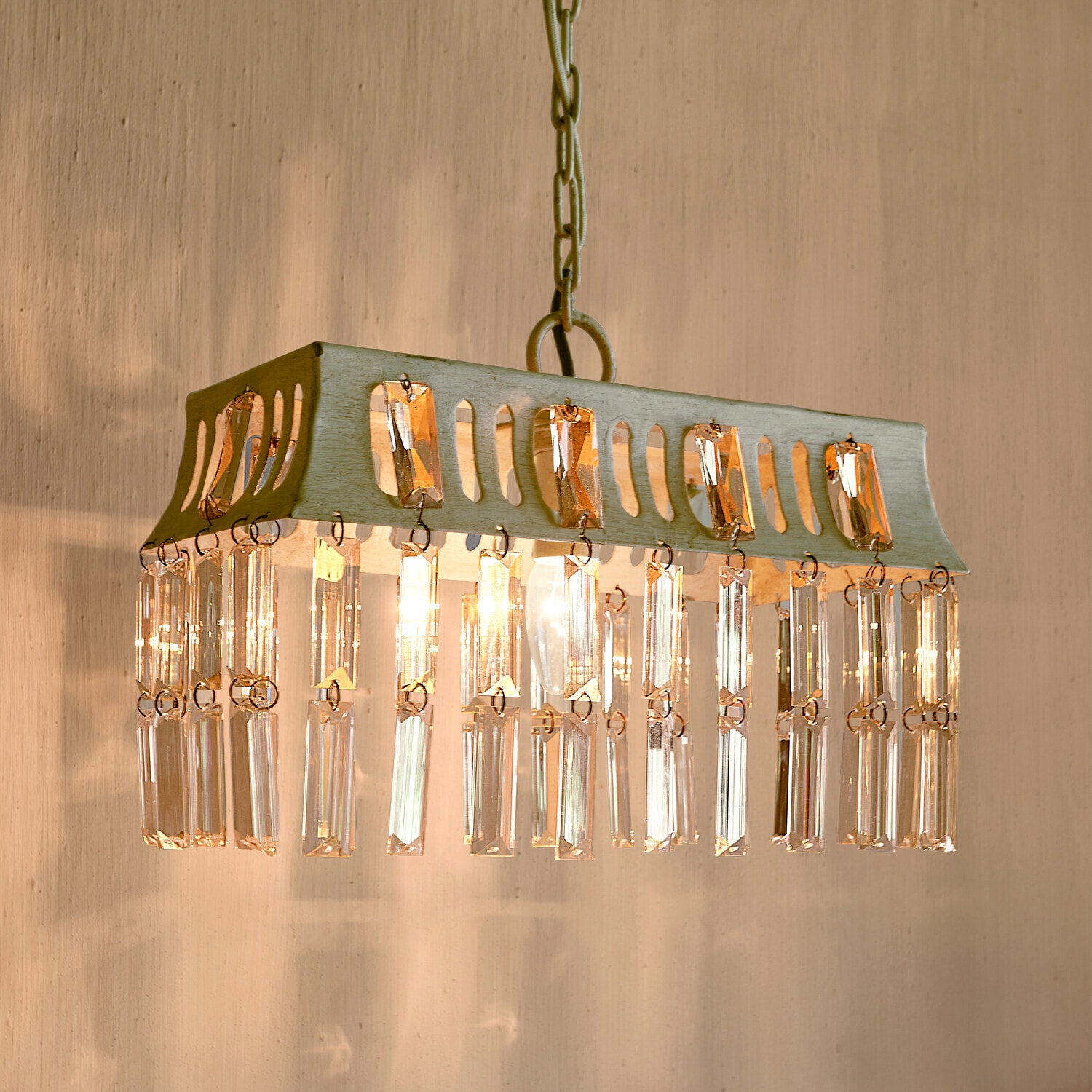 Lámpara colgante Ocean Lámpara colgante con estructura metálica y colgantes de cristal transparente, luz decorativa