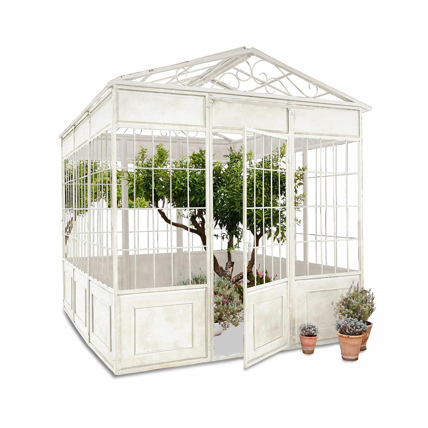 blanco Pabellón de jardín Essone blanco de metal con plantas y macetas, ideal para jardín y terraza