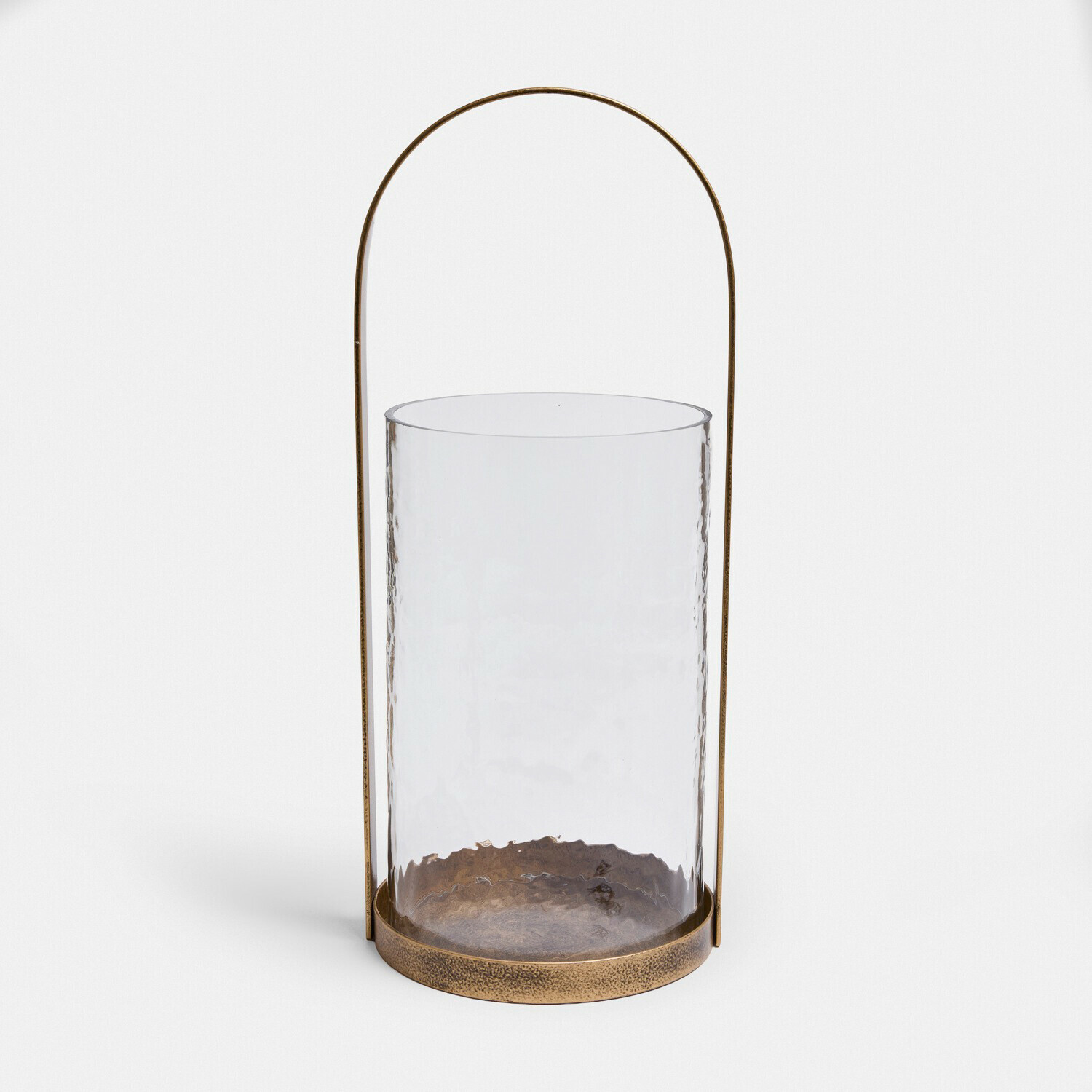 Portavelas Omirah Farol de cristal transparente con marco metálico de latón en estilo vintage elegante