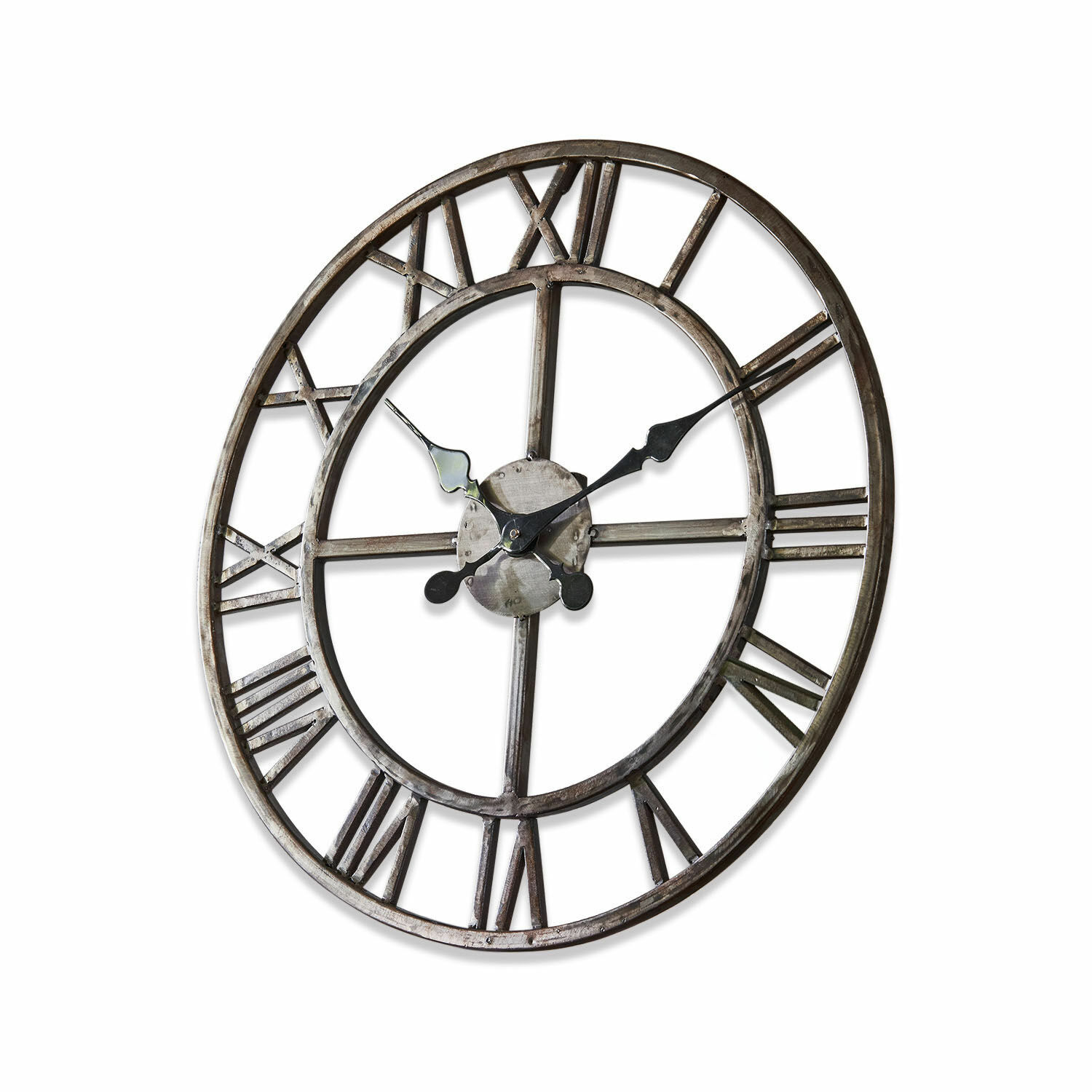 Reloj Vigo Reloj de pared metálico en plata envejecida con números romanos para decoración vintage