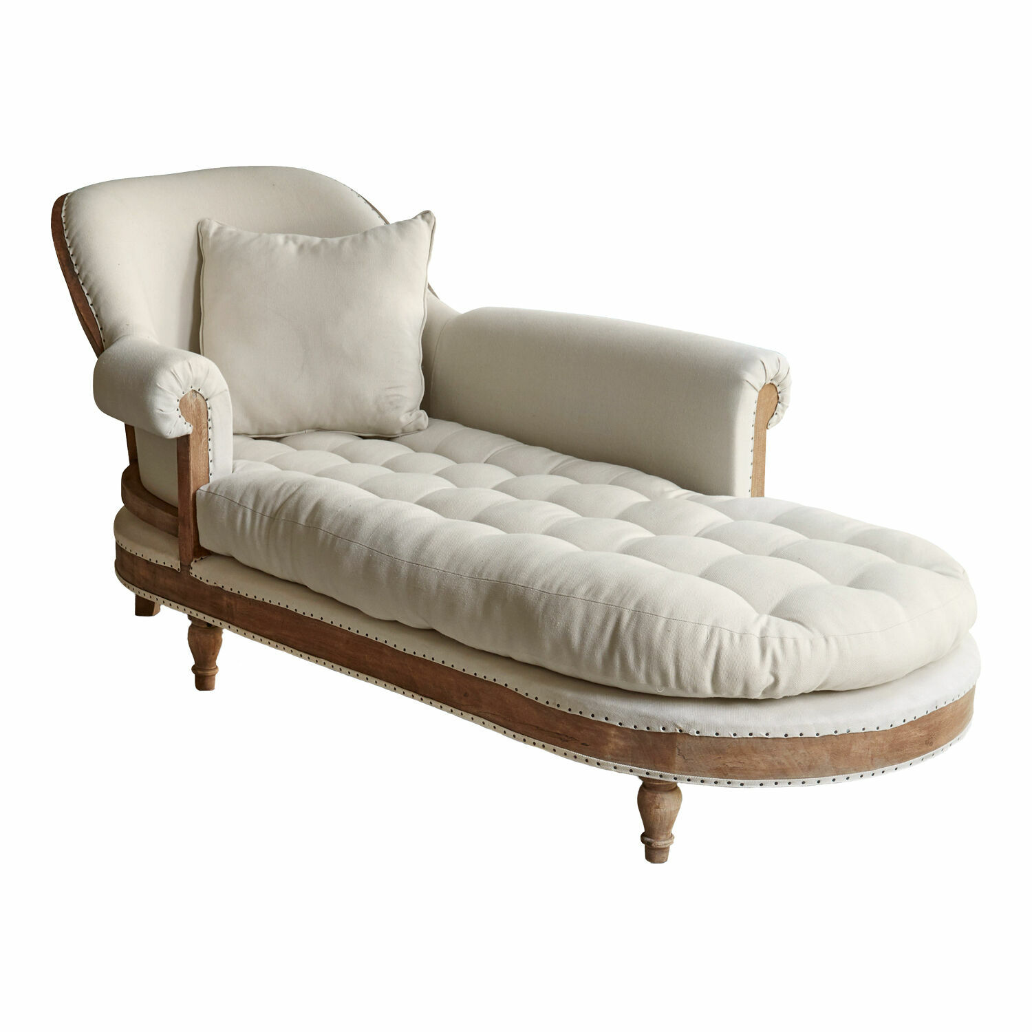 Chaise longue Queyranne Chaise longue elegante con tela beige y marco de madera, mueble cómodo para sala