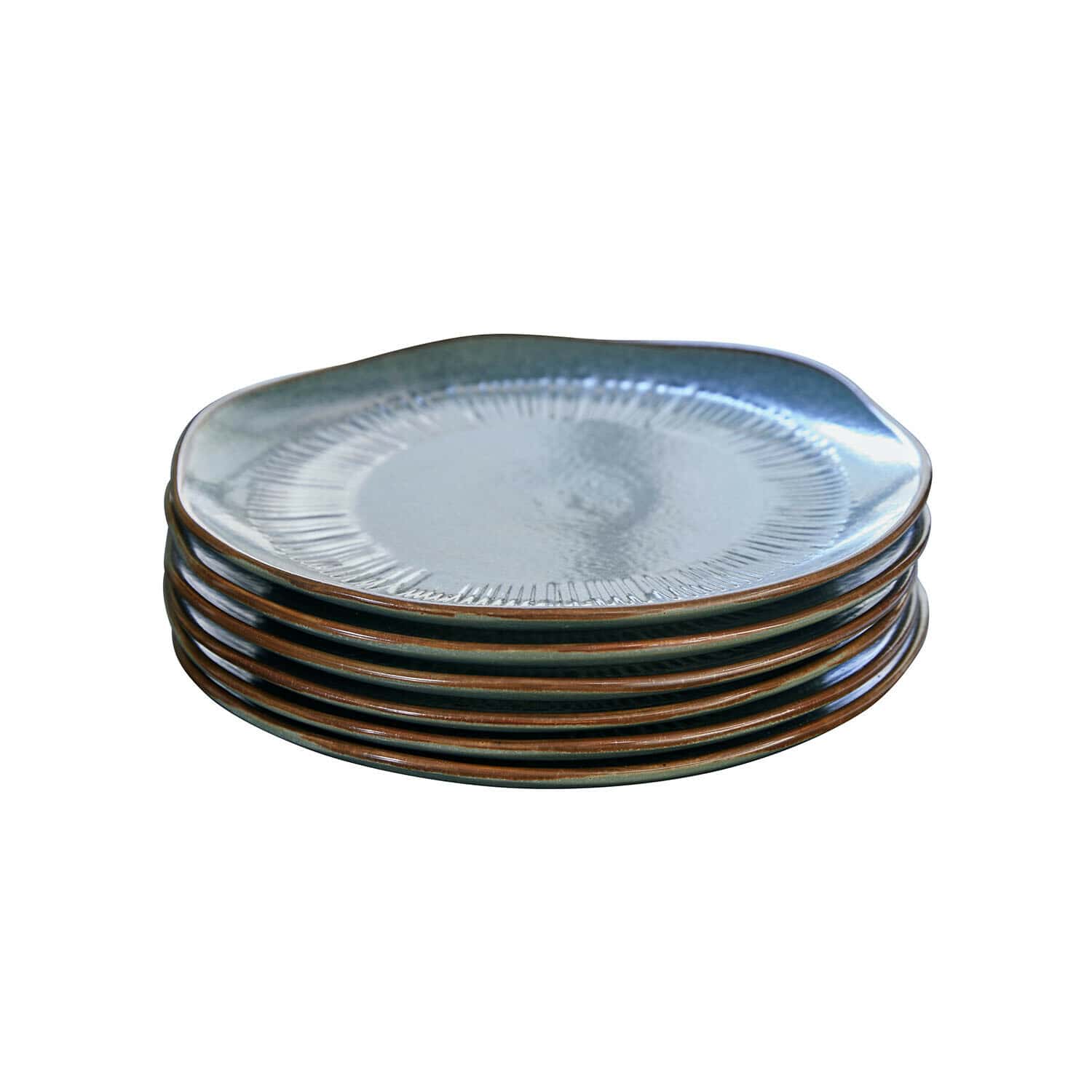 Set de 6 platos de postre Périers Juego de seis platos de cerámica azul y marrón para servir alimentos