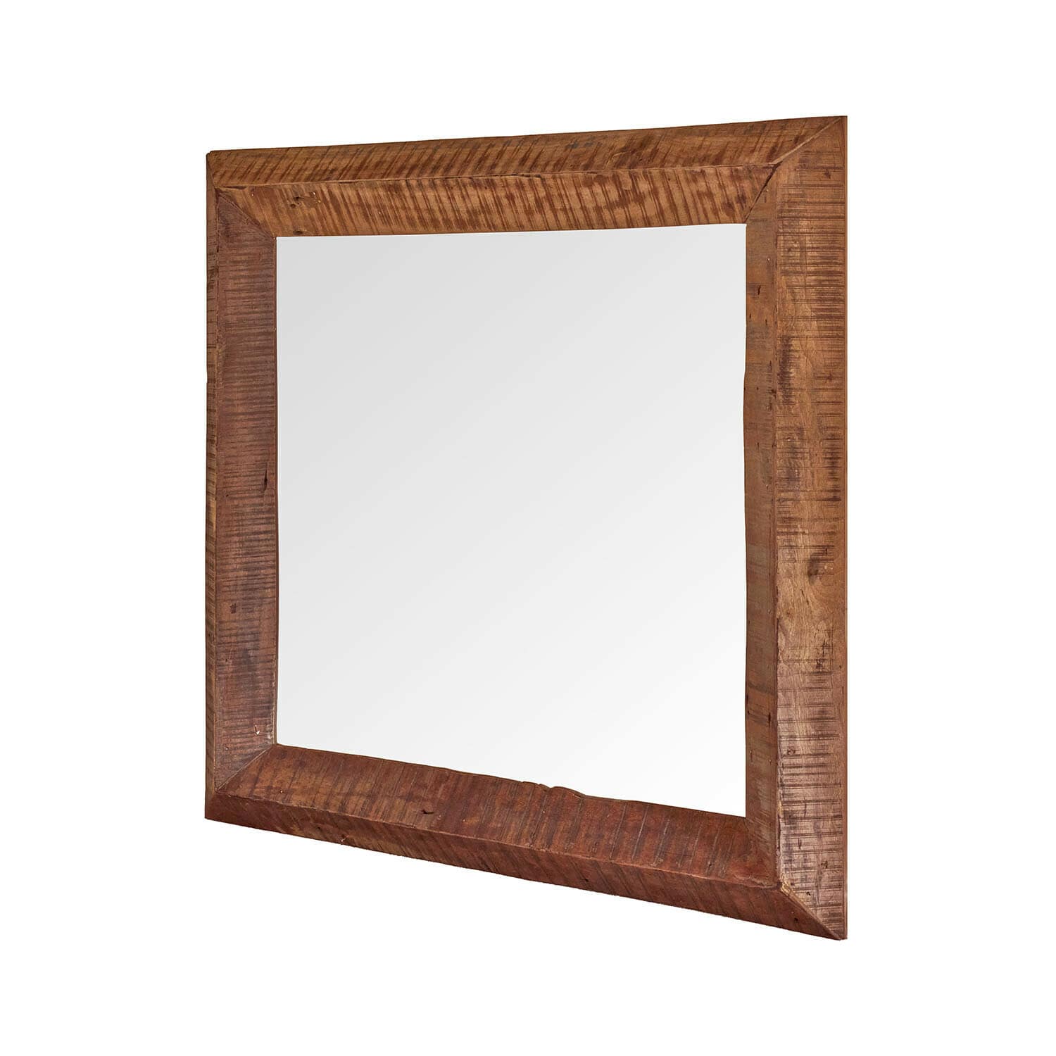 Espejo Tourcelles Espejo cuadrado con marco de madera oscura de estilo rústico para decoración interior