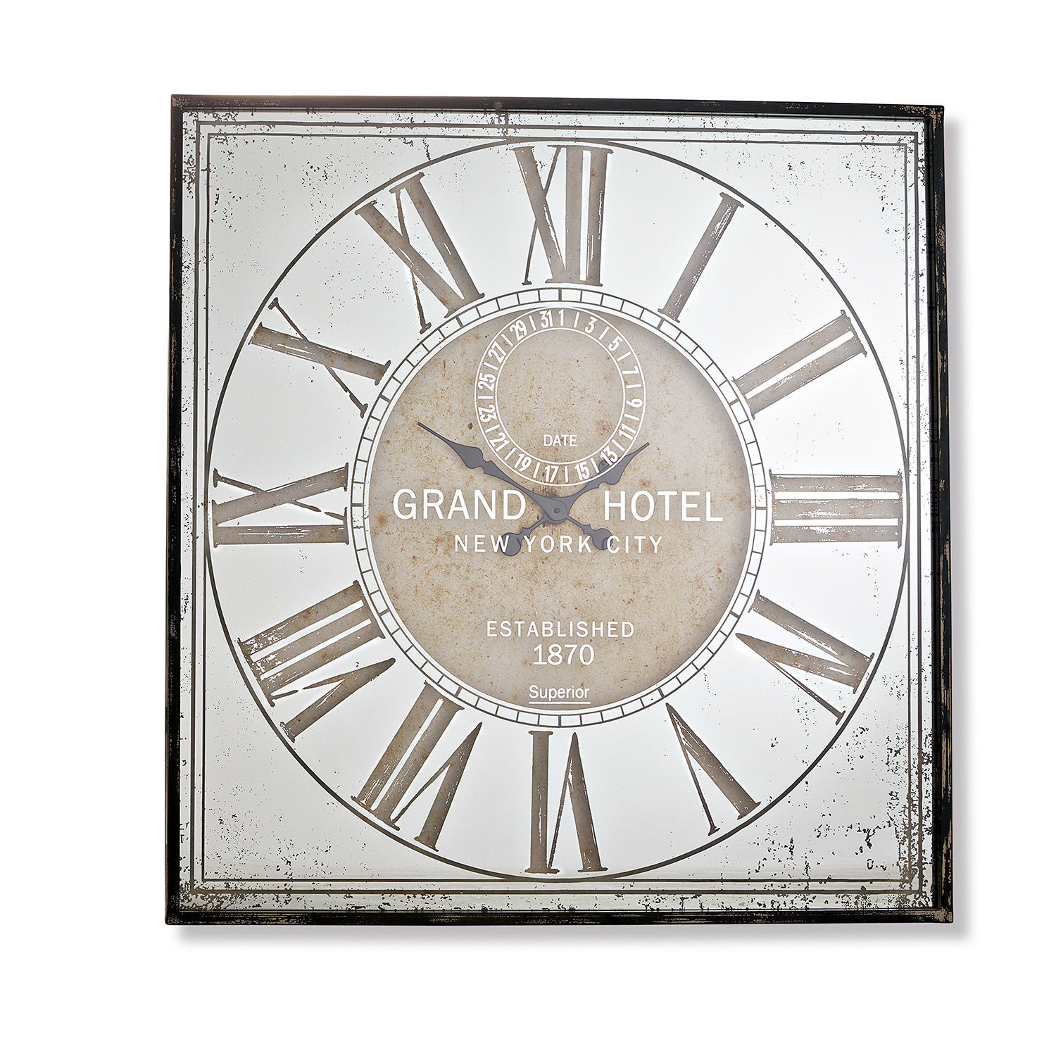 Reloj Mirads Reloj de pared cuadrado Grand Hotel con números romanos y esfera blanca envejecida