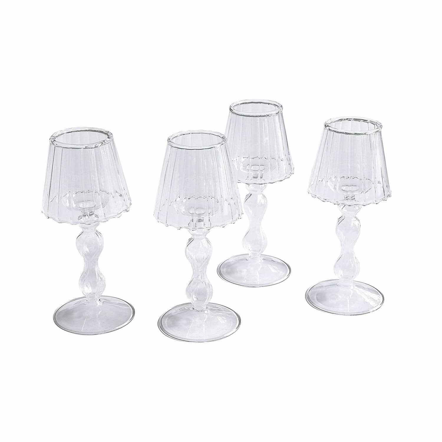 Set de 4 candeleros Jouval Conjunto de cuatro faroles transparentes de vidrio con base decorativa para decoración interior