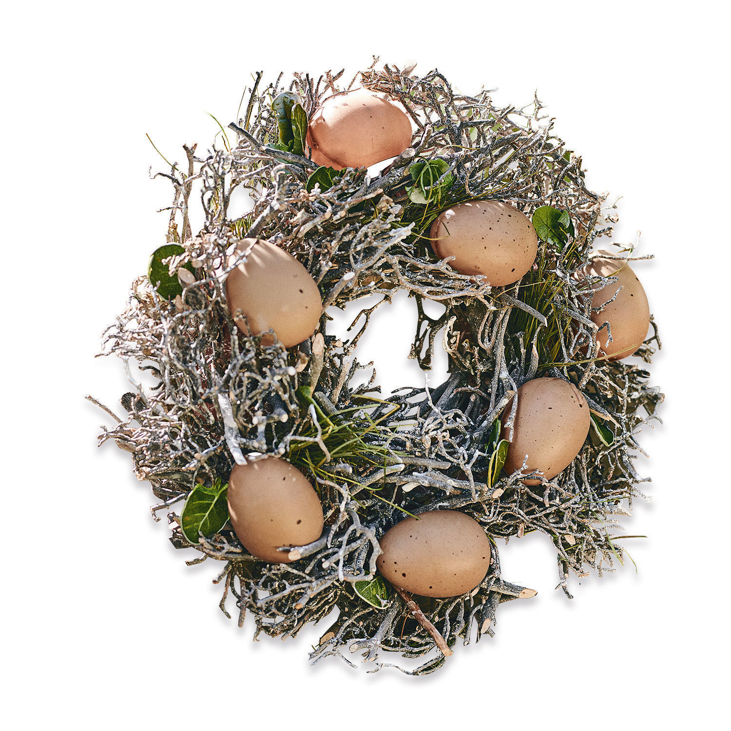 Corona de huevos Contreur Corona decorativa de ramitas con huevos marrones, material natural, decoración de Pascua
