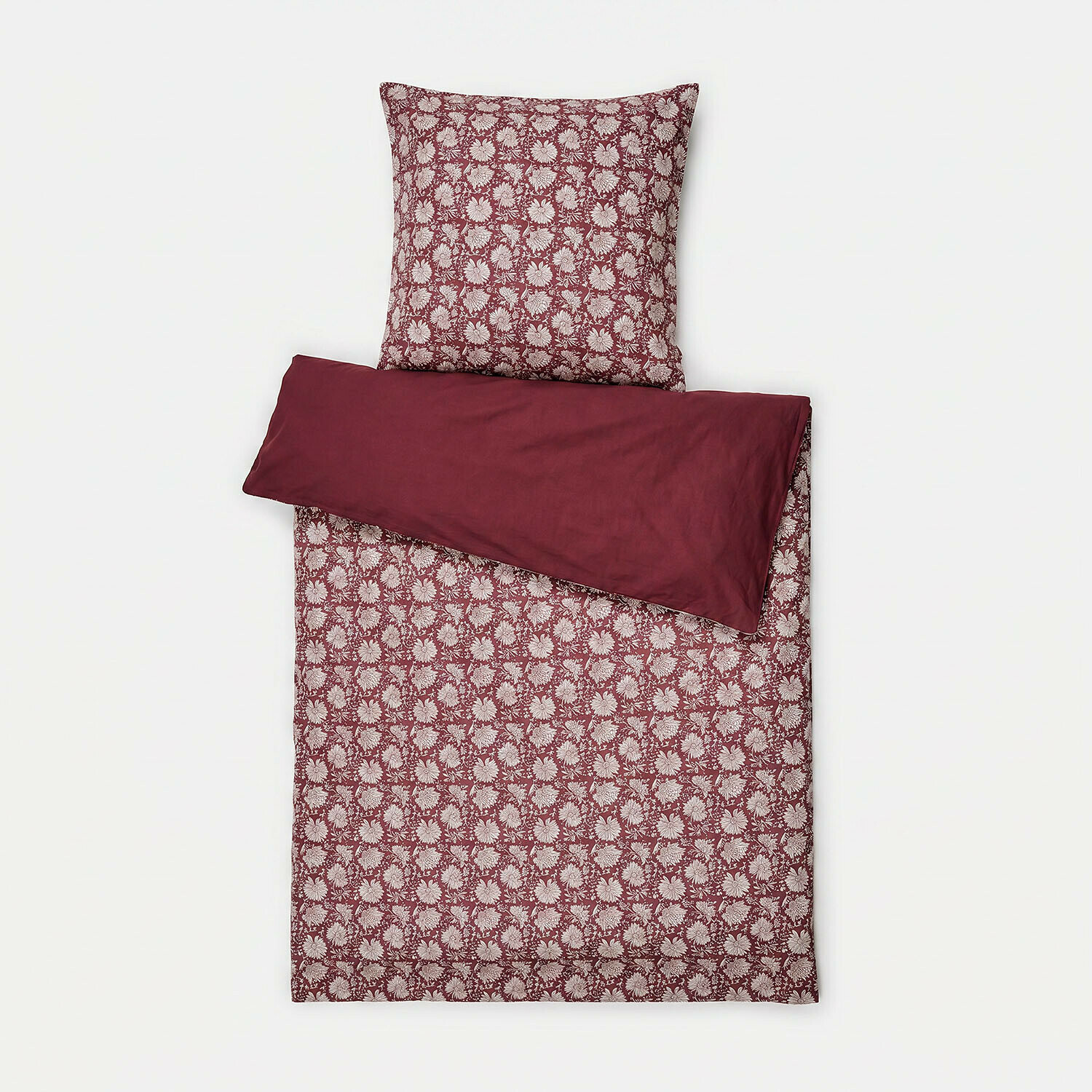 Ropa de cama Jouvenay Ropa de cama de algodón burdeos con estampado floral y reverso liso, juego para dormitorio