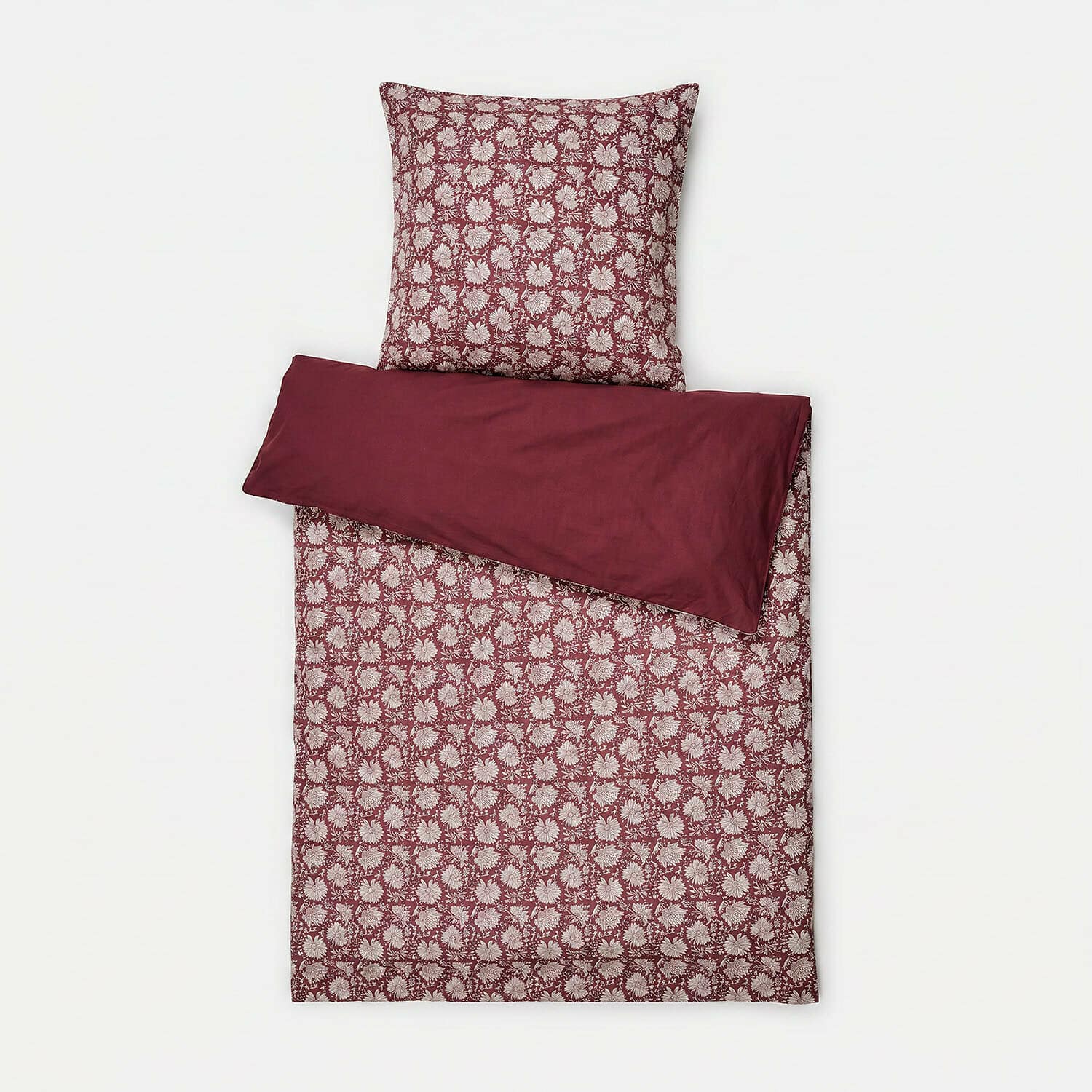 Ropa de cama Jouvenay Ropa de cama de algodón burdeos con estampado floral y reverso liso, juego para dormitorio