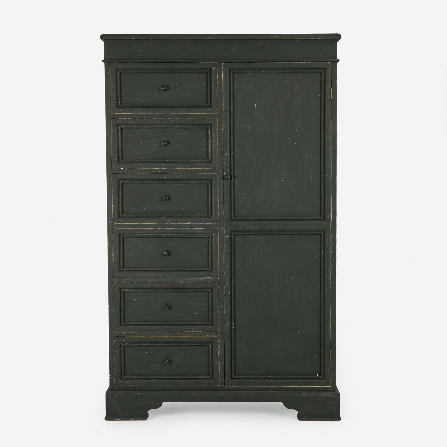 Cómoda negra de madera con seis cajones y dos puertas, mueble de almacenamiento