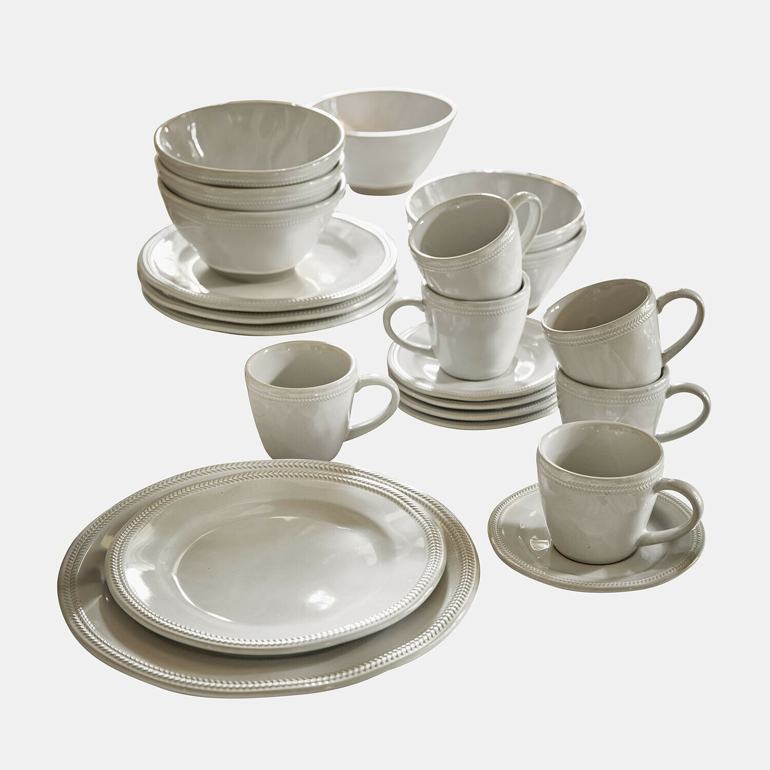 Set de 30 piezas de vajilla Norrvik Juego de vajilla de porcelana blanca con platos, tazas y cuencos con delicados detalles decorativos