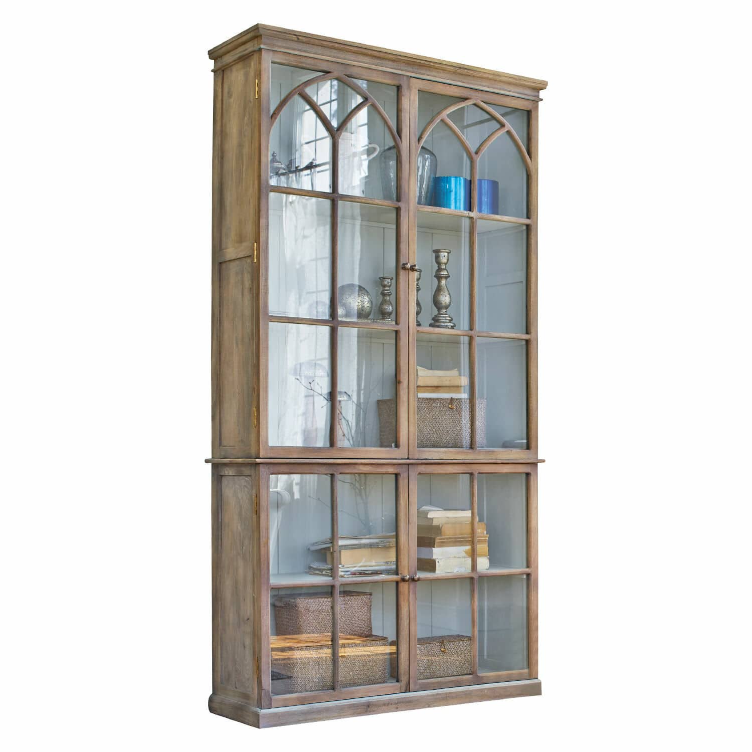 Vitrina Garrard Vitrina alta de madera con puertas de cristal y estantes para libros y decoración