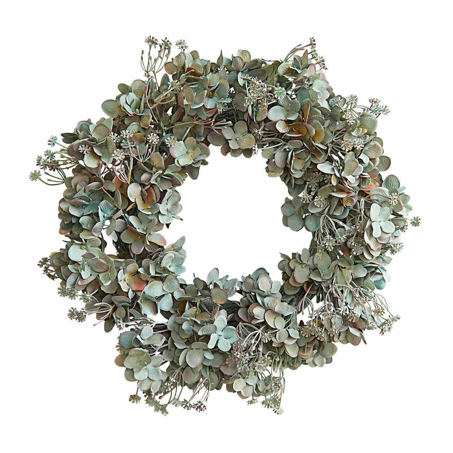Corona Amarente Corona decorativa de hojas verdes y flores en tonos naturales para interiores