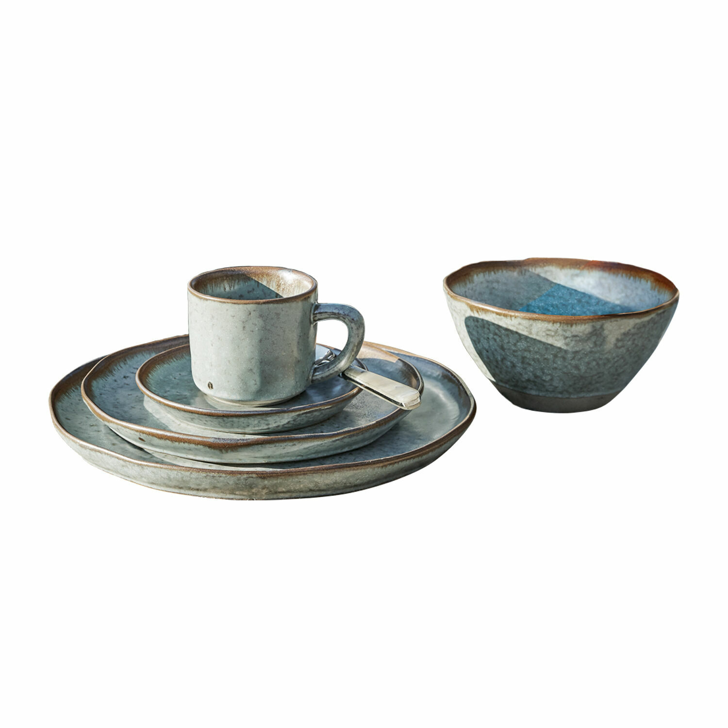 Set de 30 piezas de vajilla Biarré Juego de vajilla de cerámica azul grisácea con taza, platos y cuenco a juego