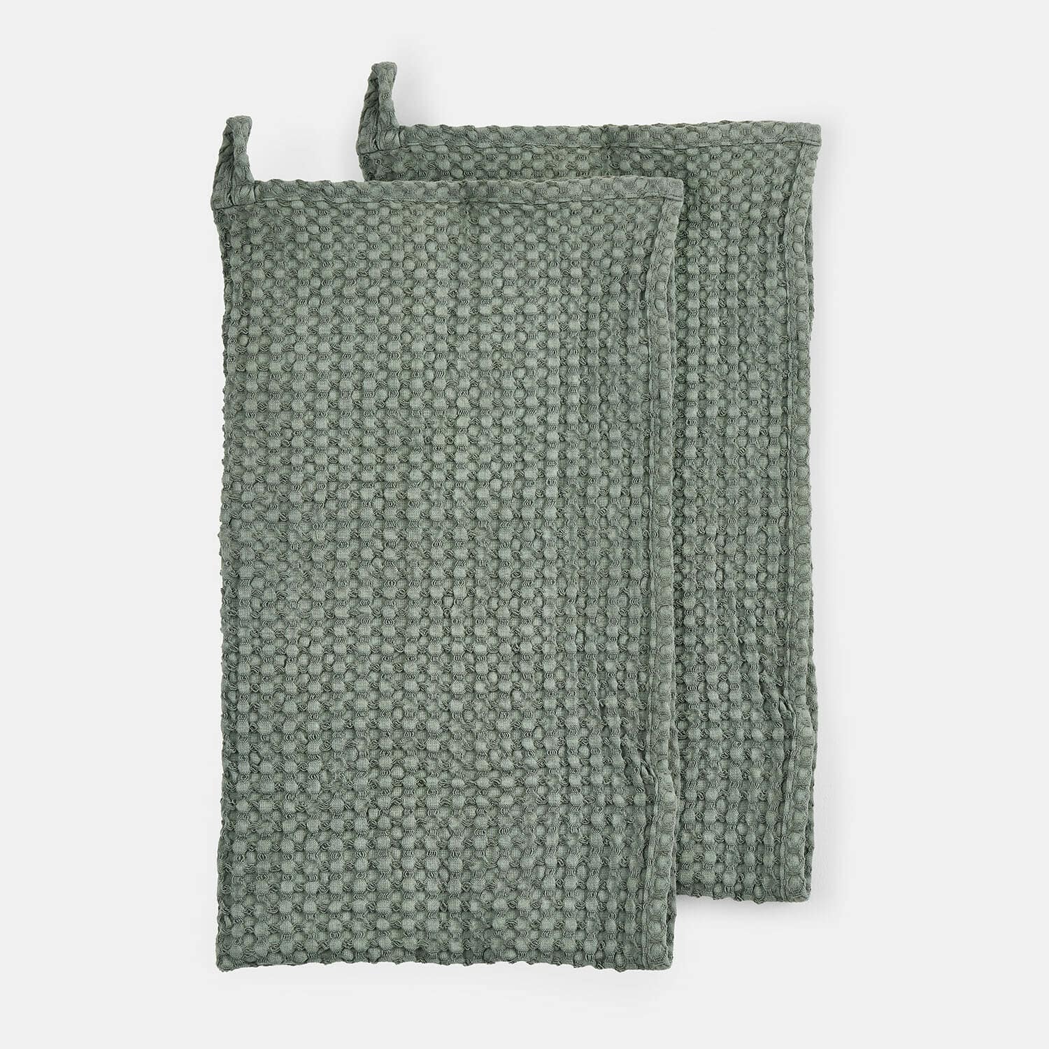 Set de 2 toallas Maralei Juego de dos manoplas verdes de algodón con textura de gofre para protección de manos en cocina