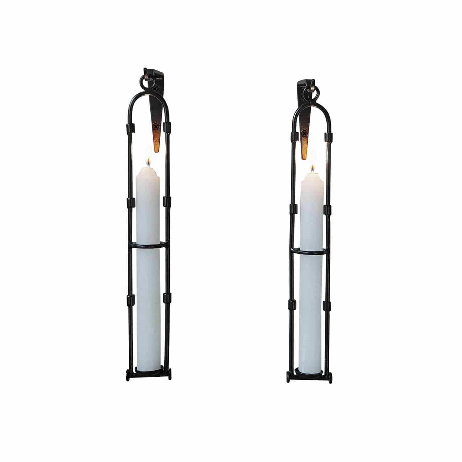 Set de 2 portavelas de pared Vivendas Par de candelabros de pared de metal negro con velas blancas, decoración e iluminación interior