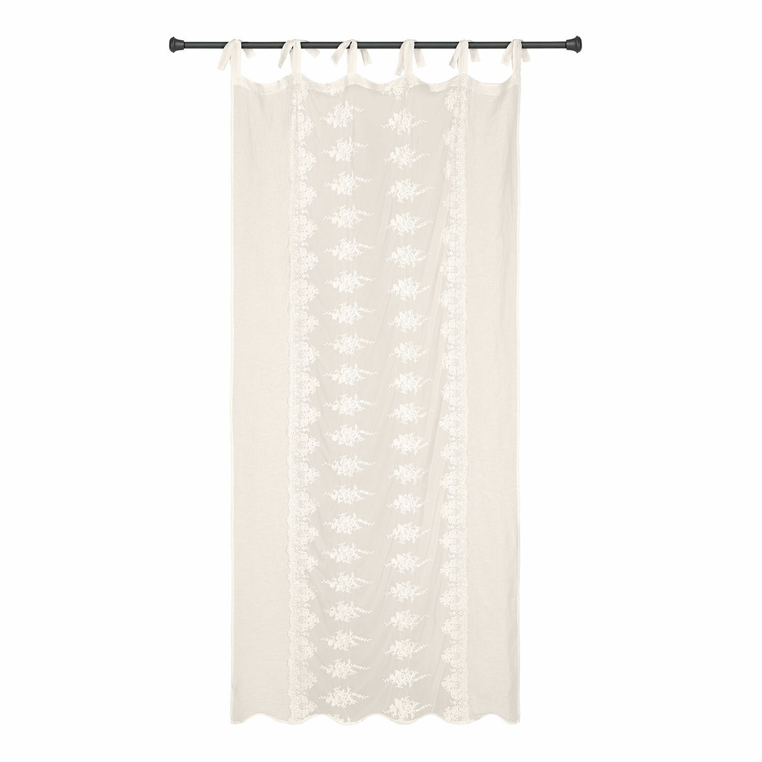 Cortina Valek Cortina beige con bordado y lazos, decoración ligera para ventana de tela fina