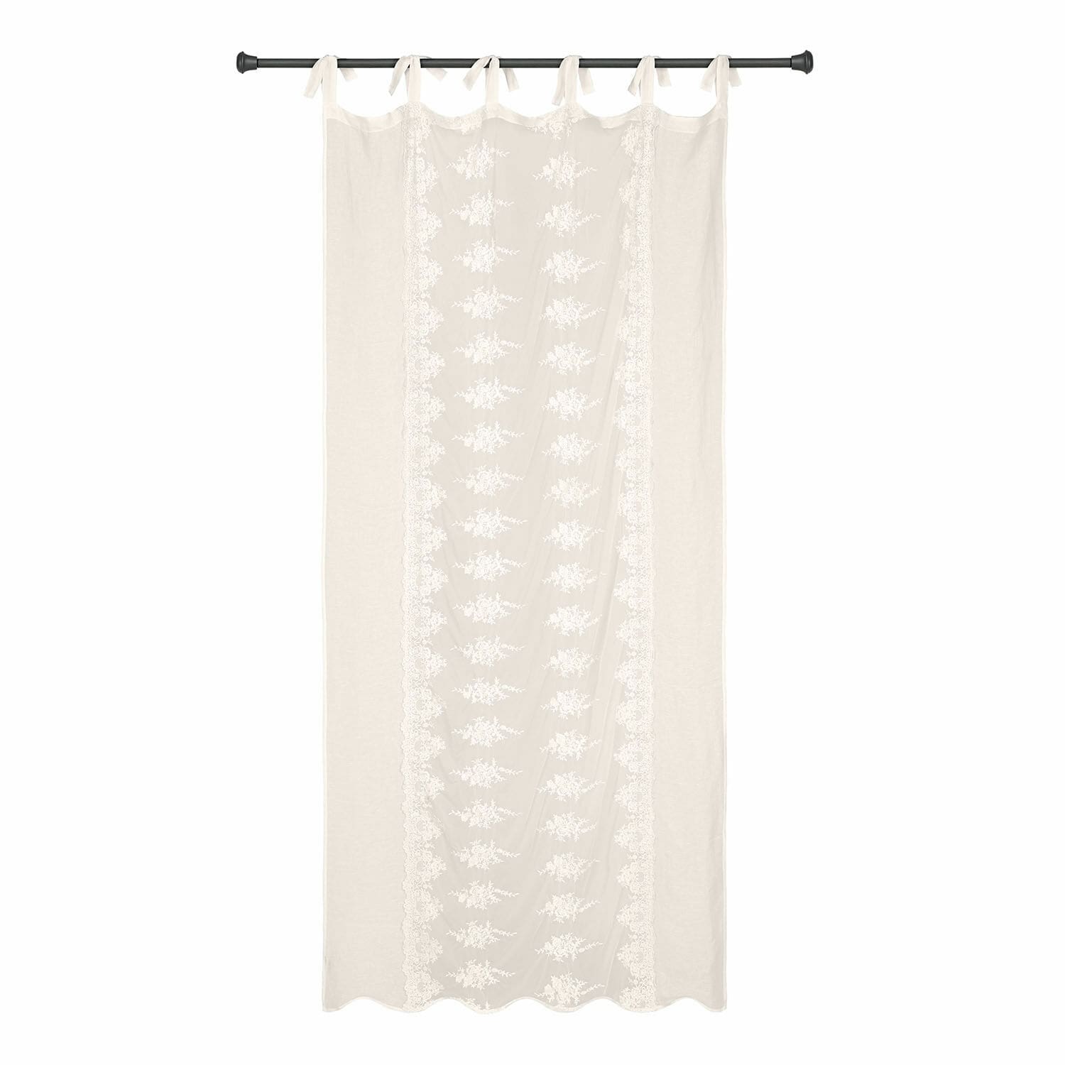 Cortina Valek Cortina beige con bordado y lazos, decoración ligera para ventana de tela fina