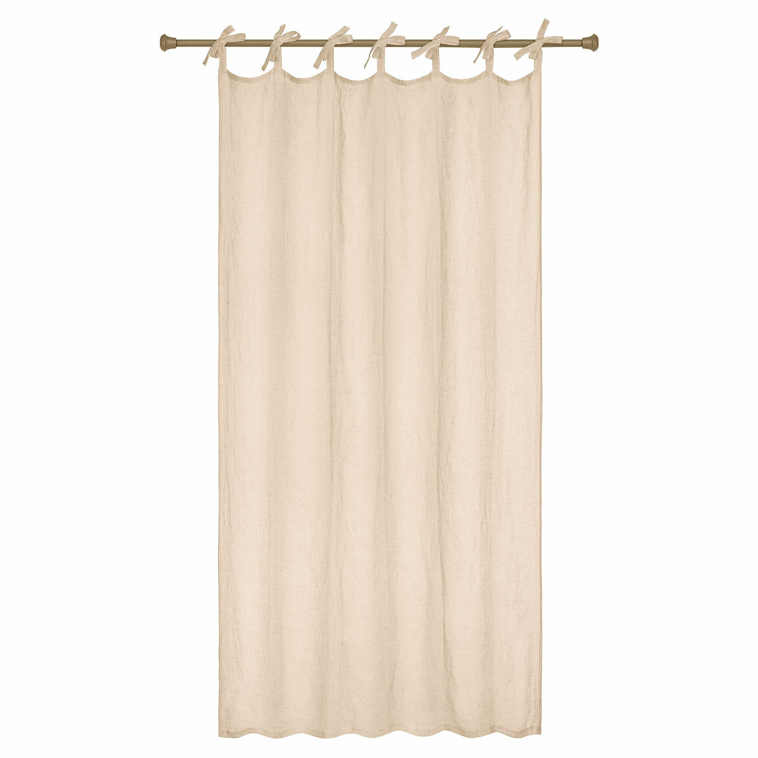 Cortina Saphie Cortina beige de lino con lazos para barra, tela natural para decoración de ventanas