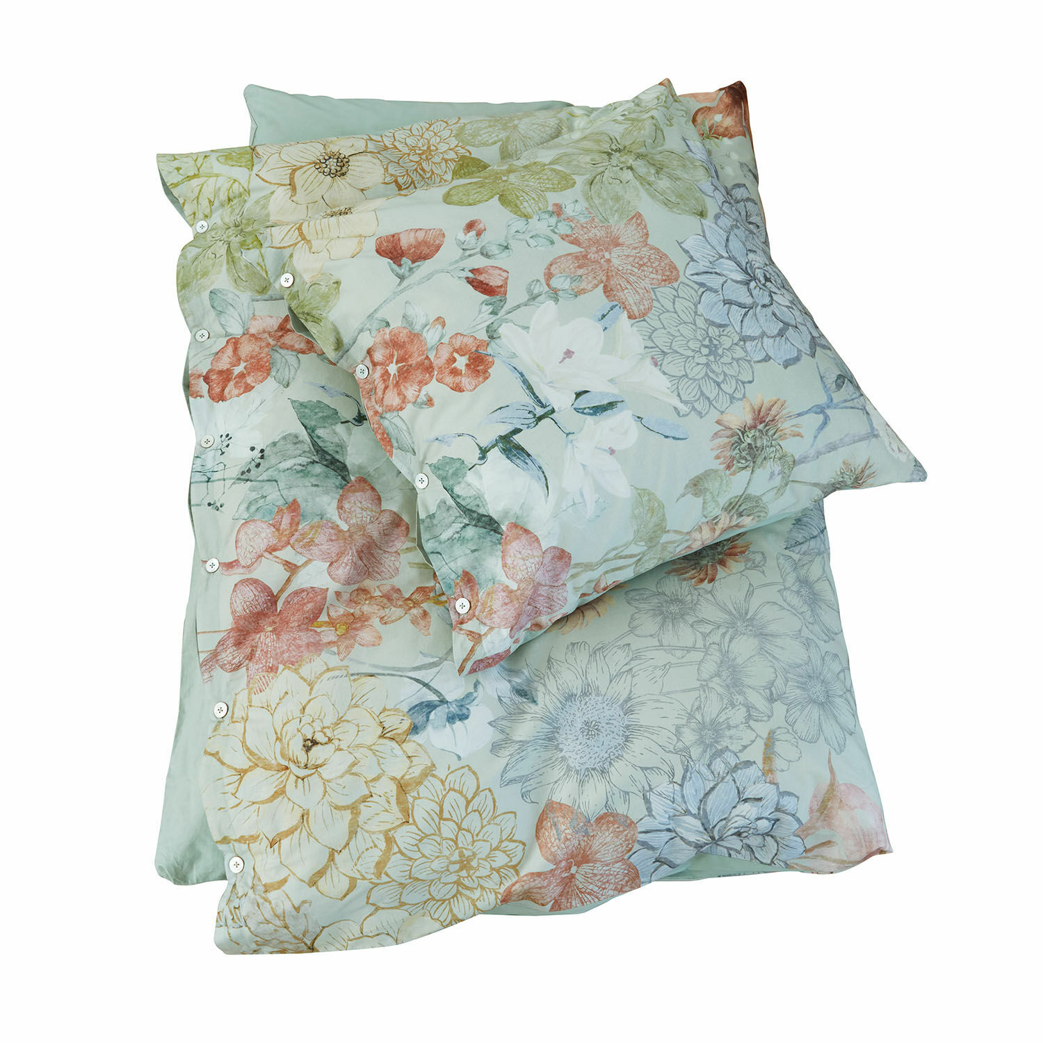 Ropa de cama Therenor Ropa de cama de algodón con flores en tonos pastel sobre fondo claro, diseño delicado