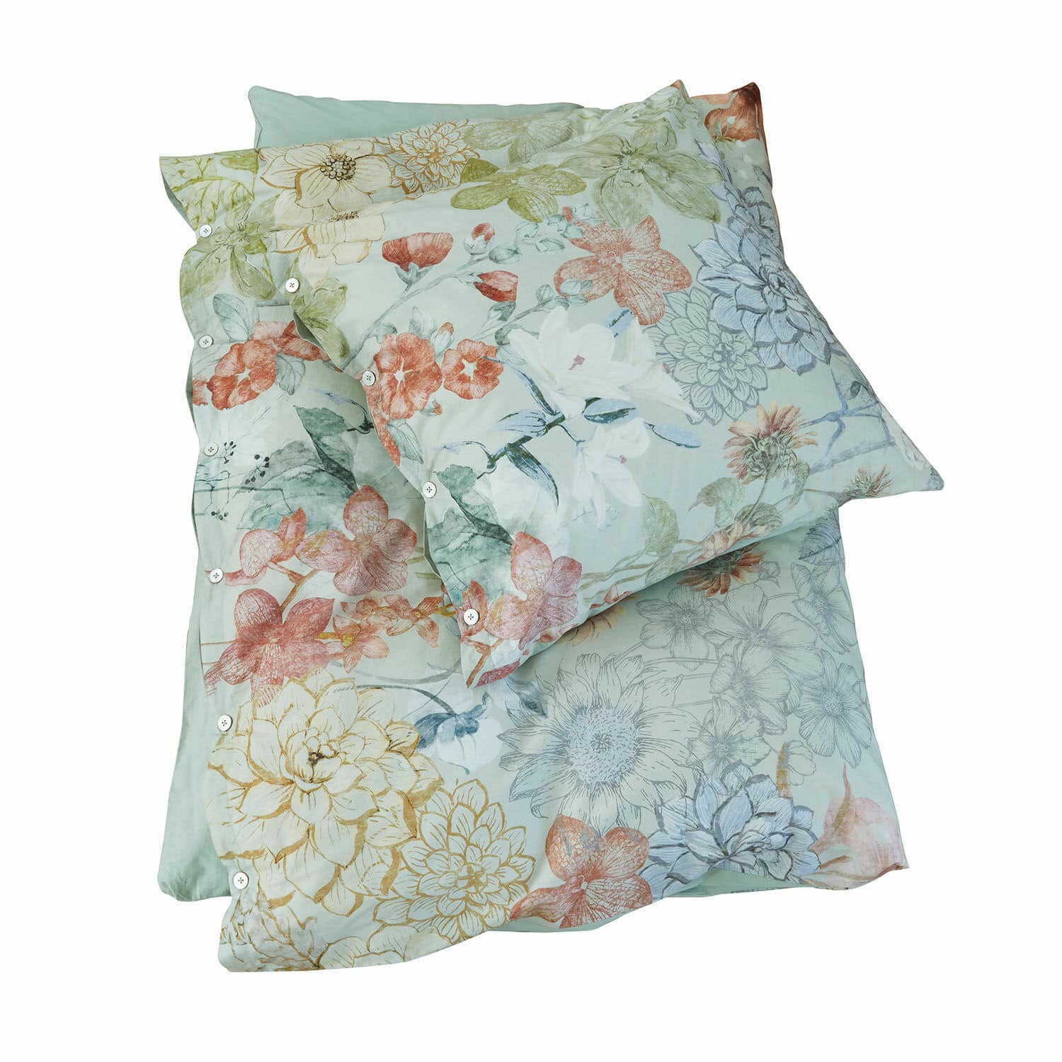 Ropa de cama Therenor Ropa de cama de algodón con flores en tonos pastel sobre fondo claro, diseño delicado