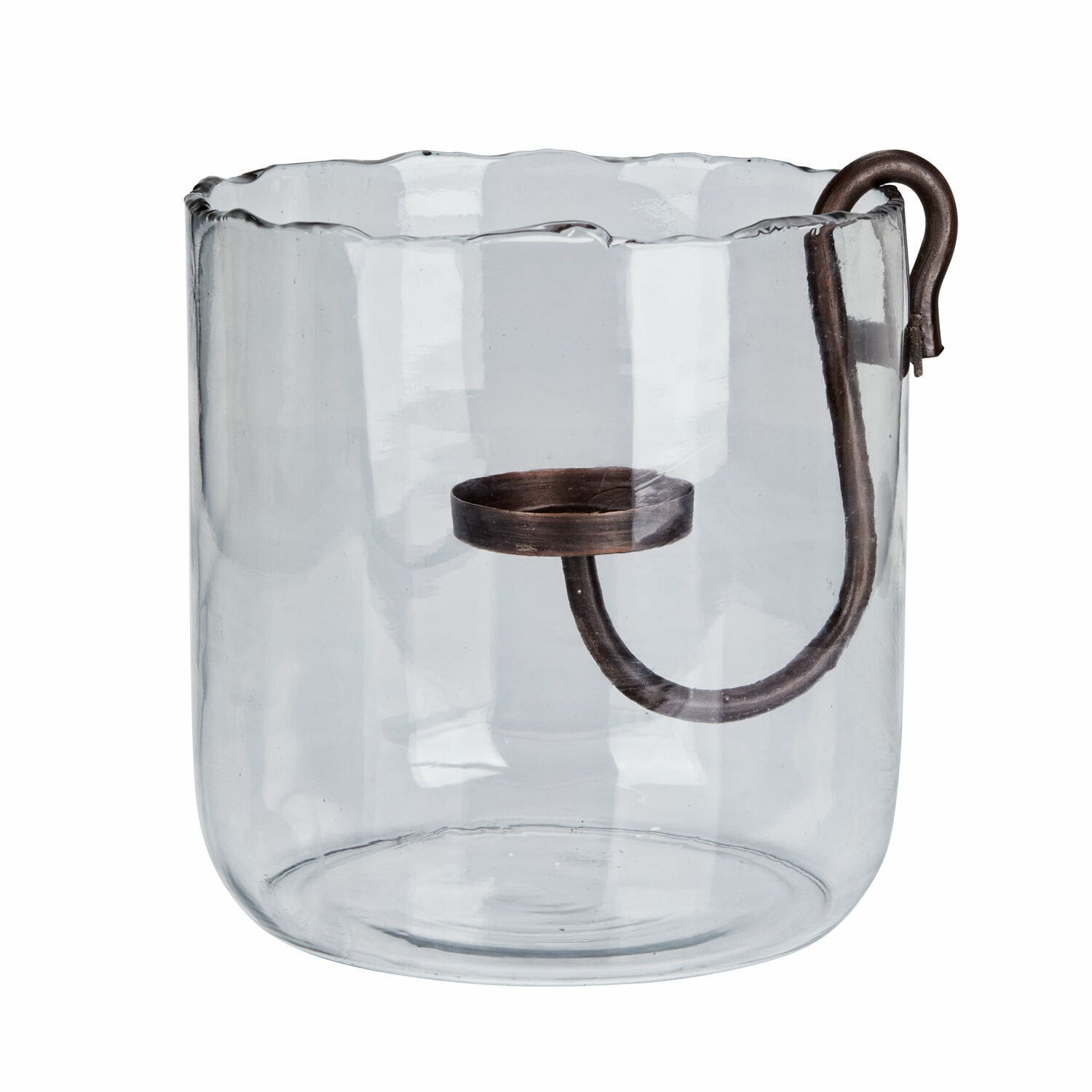 Portavelas Vermand Portavelas de vidrio transparente con asa metálica marrón para decoración interior
