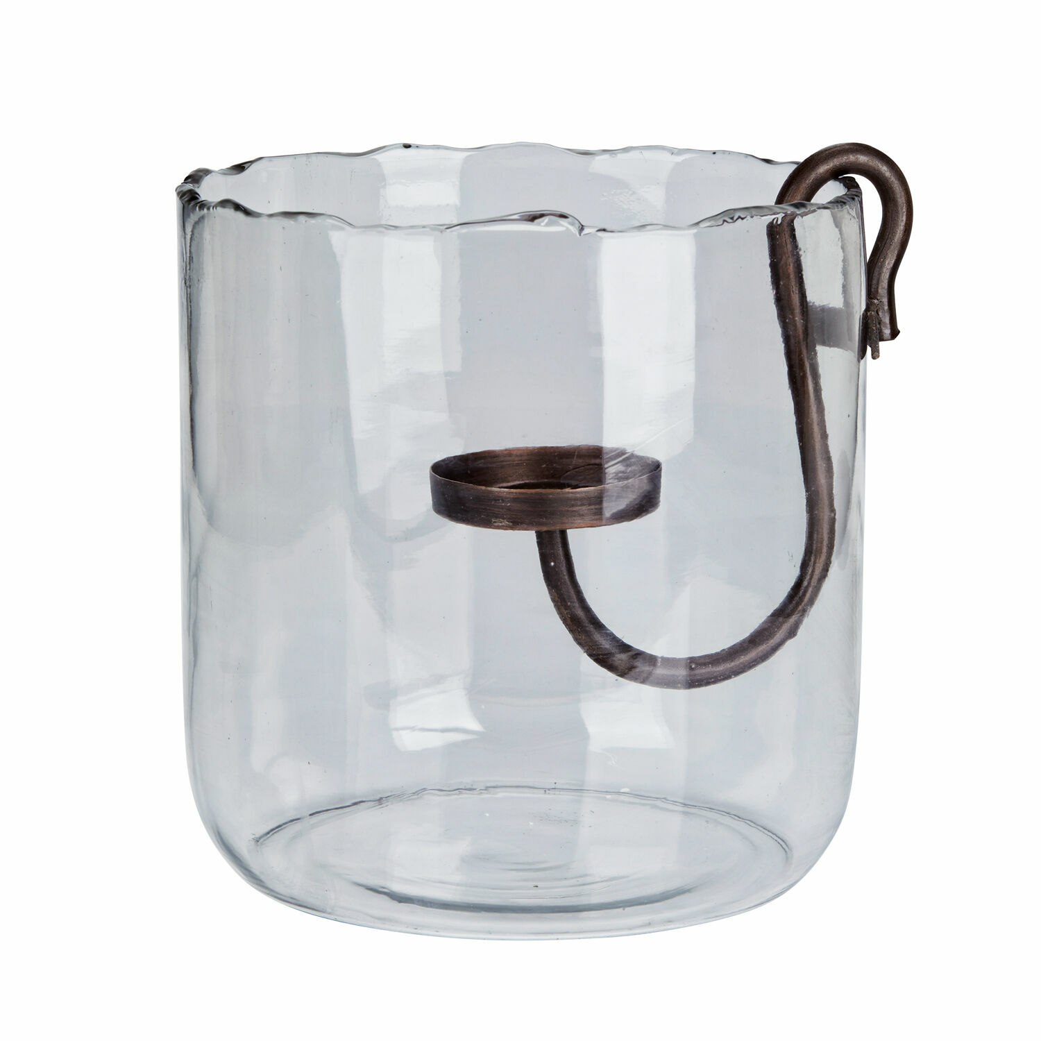 Portavelas Vermand Portavelas de vidrio transparente con asa metálica marrón para decoración interior