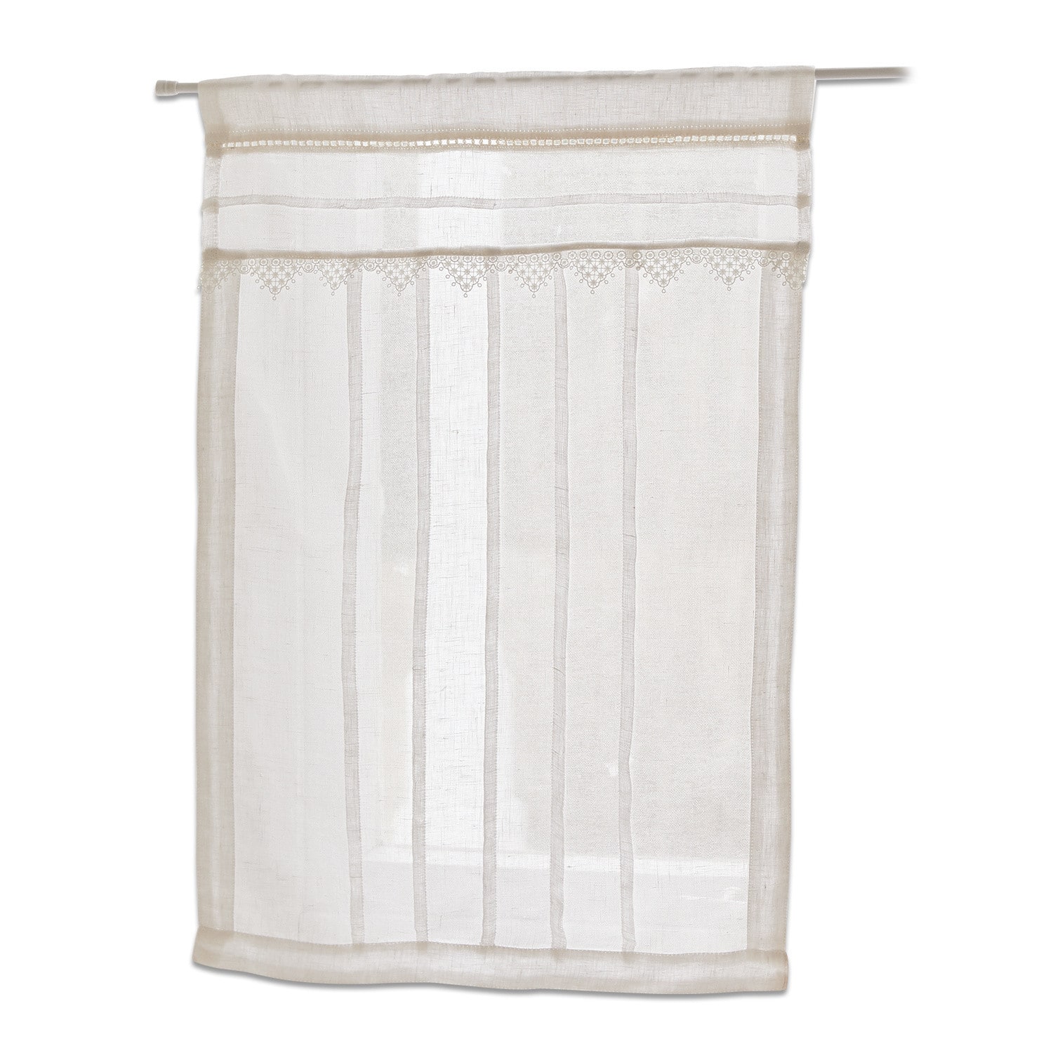 crema Cortina Chailly crema de tela ligera con bordado decorativo, ideal para ventanas.